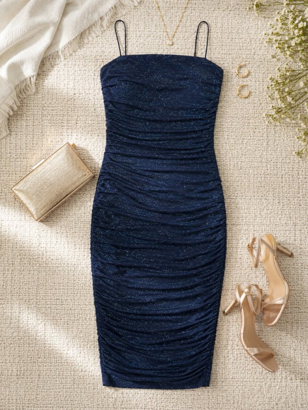 b darlin navy blue dress Square Neck Glitter Ruched Mesh Midi S LOOK 13: TAILORED HALTER Girl_Tutu_Dress moment party look with Size:6-12M